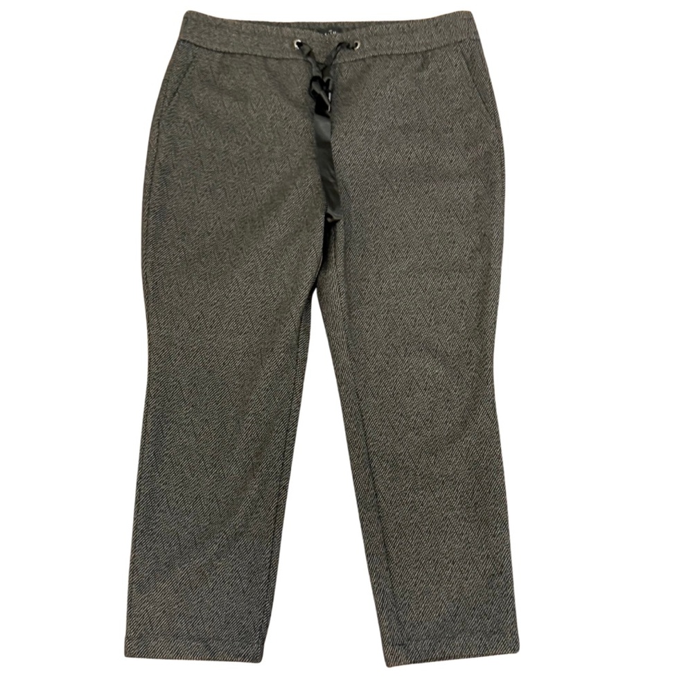 WHBM Brown Black Cropped Pants Size 14 Herringbone Elastic Waist High Rise